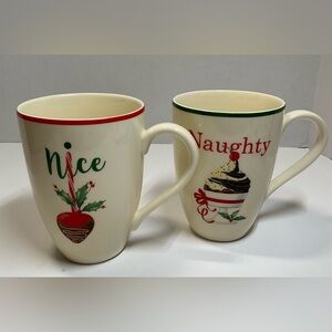 Lenox Cream Holiday Mugs - Nice and Naughty home for the holidays 2 no box